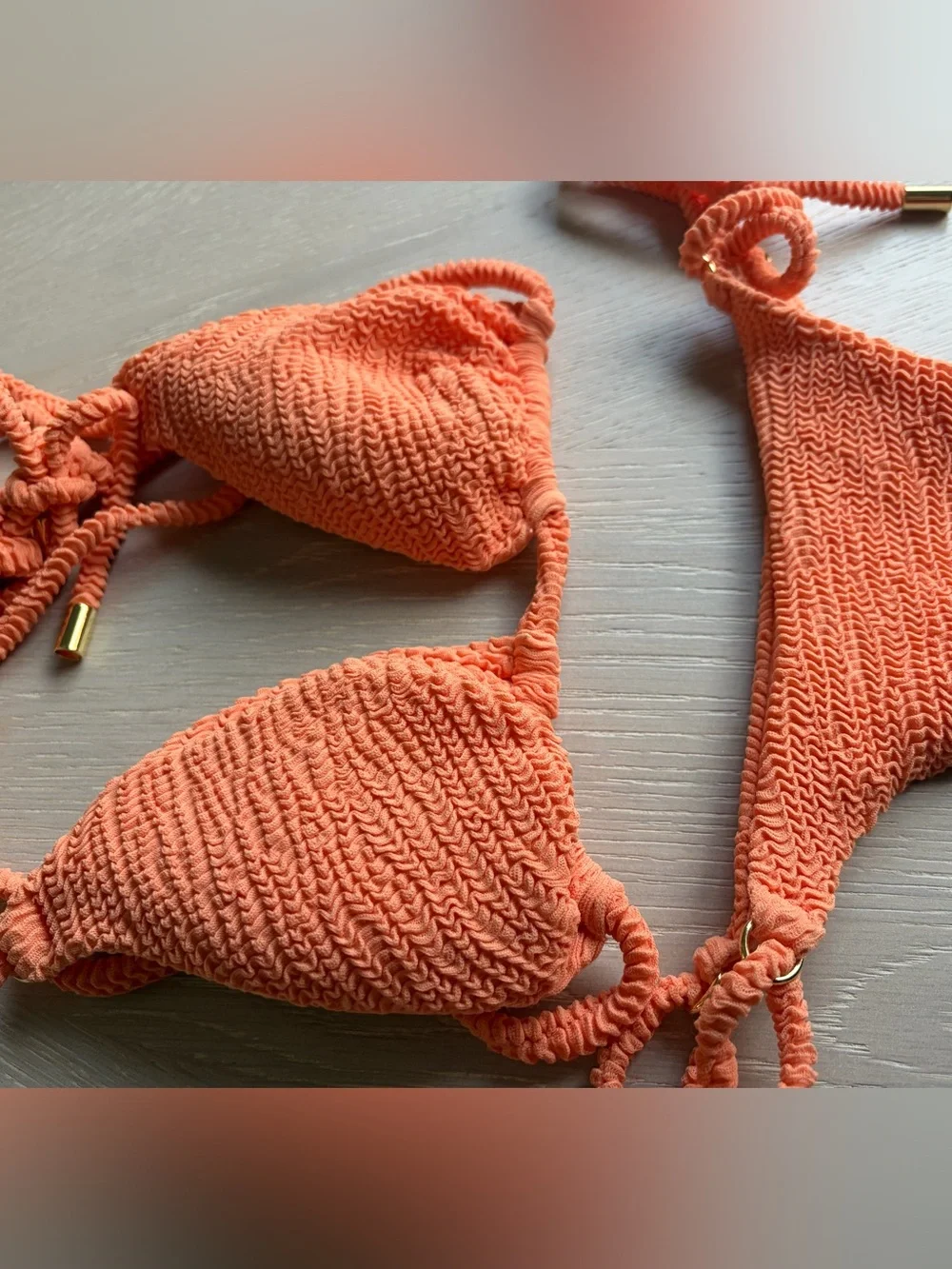Monday Swimwear Coral Textured Tie-Side Bikini Set